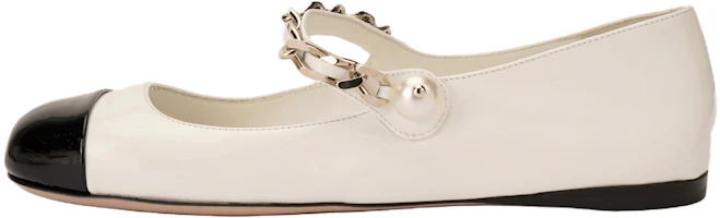 (Women) MIU MIU Black White Leather Mary Jane Chunky Heel Strap Shoes. 5F653D_ZHV_F0964_M005 (Women) MIU MIU Black White Leather Mary Jane Chunky Heel Strap Shoes. 5F653D_ZHV_F0964_M005