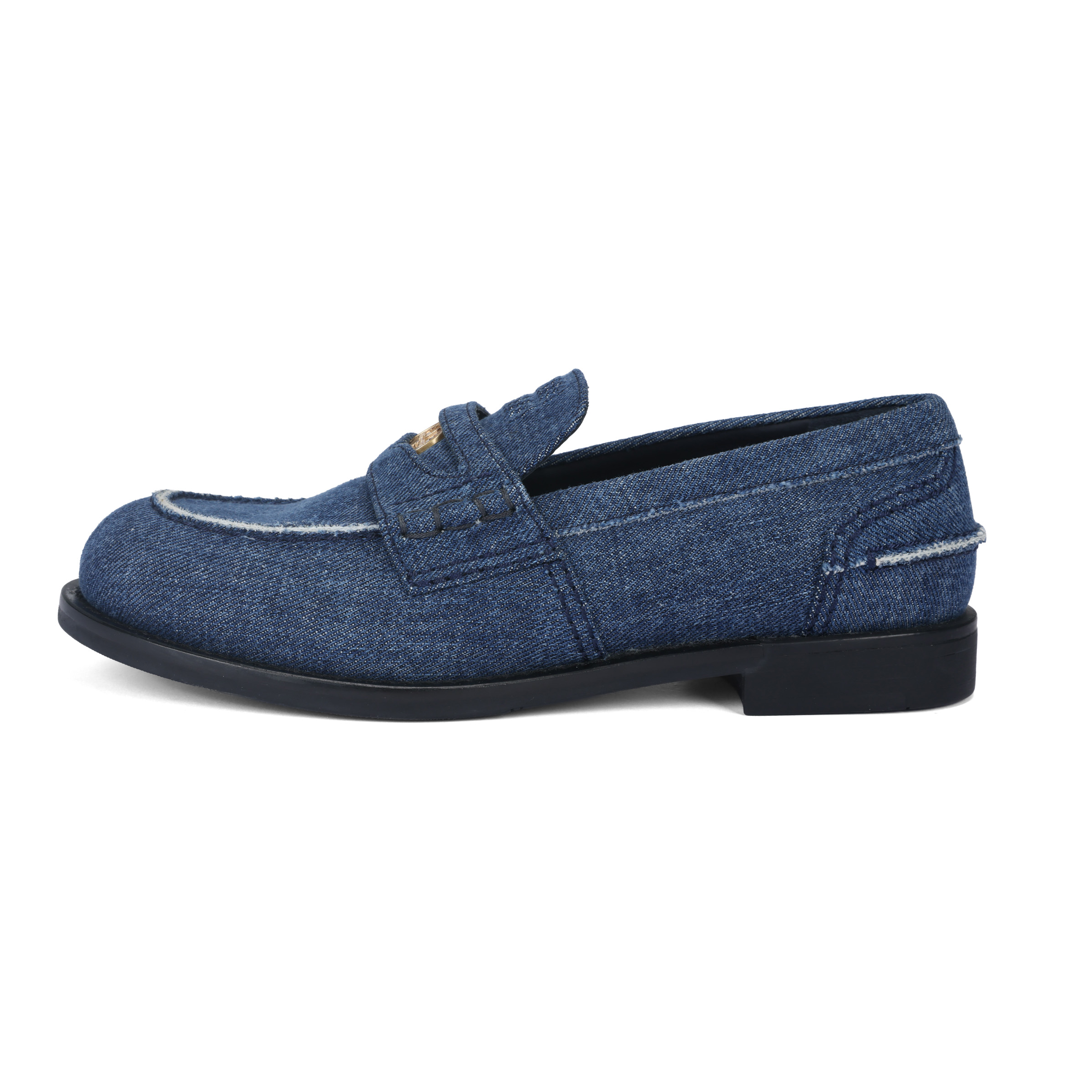 (Women) MIU MIU Blue Fabric Round-Toe Slip-On Loafers 5D061E_3F63_F0E93_F_020
