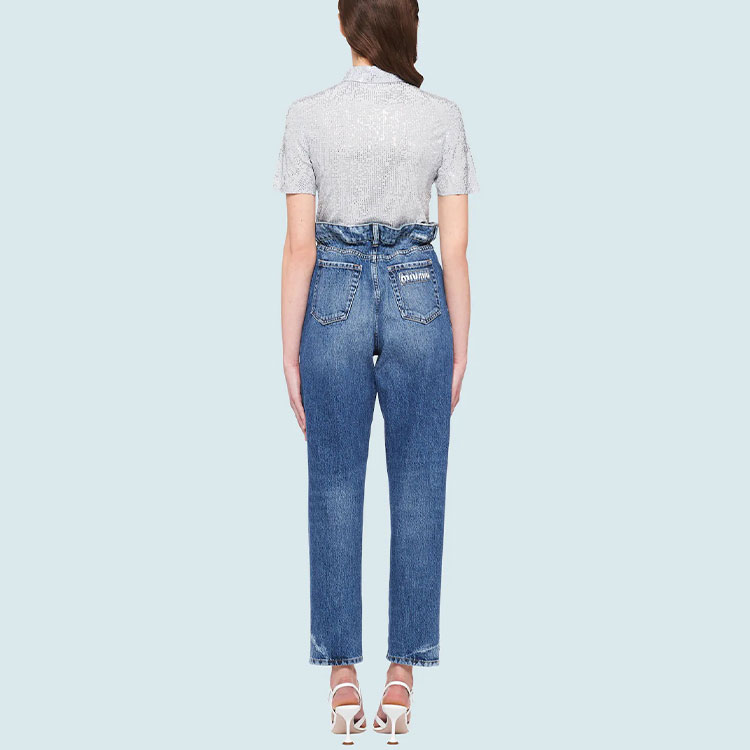 Shop (W) MIU MIU Celana Jeans Denim Biru Model Lurus dan Mid-Rise GWP299-1ZGX-F0013