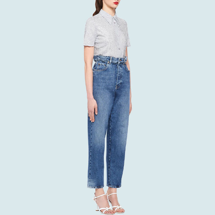 Purchase (W) MIU MIU Celana Jeans Denim Biru Model Lurus dan Mid-Rise GWP299-1ZGX-F0013