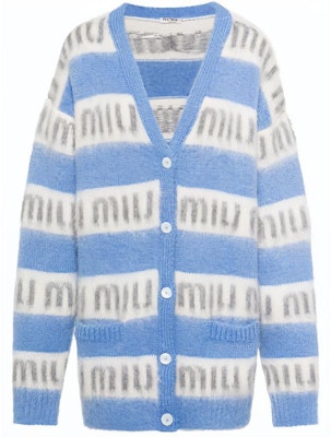 (W) MIU MIU Kardigan Knit Leret Biru Logo Butang Lengan Panjang MMF518-1ZAP-F0637 Order (W) MIU MIU Kardigan Knit Leret Biru Logo Butang Lengan Panjang MMF518-1ZAP-F0637