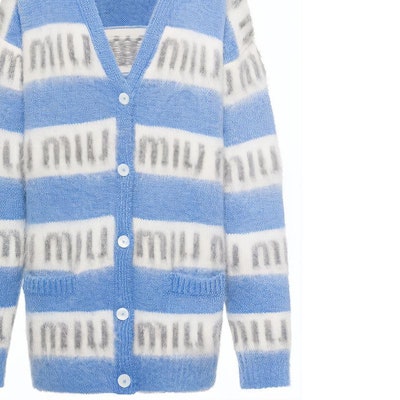 (W) MIU MIU Kardigan Knit Leret Biru Logo Butang Lengan Panjang MMF518-1ZAP-F0637 Cheap (W) MIU MIU Kardigan Knit Leret Biru Logo Butang Lengan Panjang MMF518-1ZAP-F0637