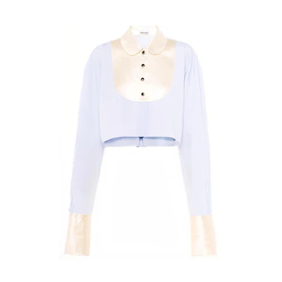 (Women) MIU MIU Blue Striped Long-Sleeve Shirt with Collared Design. MK1605-10AR-F0012