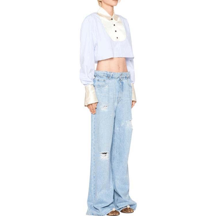 Lookbook (W) MIU MIU Baju Jalur Biru Lengan Panjang dengan Rekaan Berkolar. MK1605-10AR-F0012