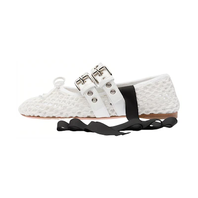 (W) MIU MIU Braided Fabric Ballet Flats 'White'