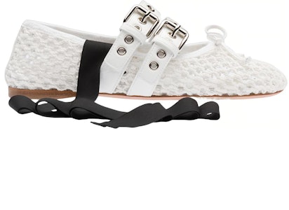 (W) MIU MIU Kasut Ballet Fabrik Jalinan 'Putih' 5F737D_1E46_F0009_F_005 Order (W) MIU MIU Kasut Ballet Fabrik Jalinan 'Putih' 5F737D_1E46_F0009_F_005