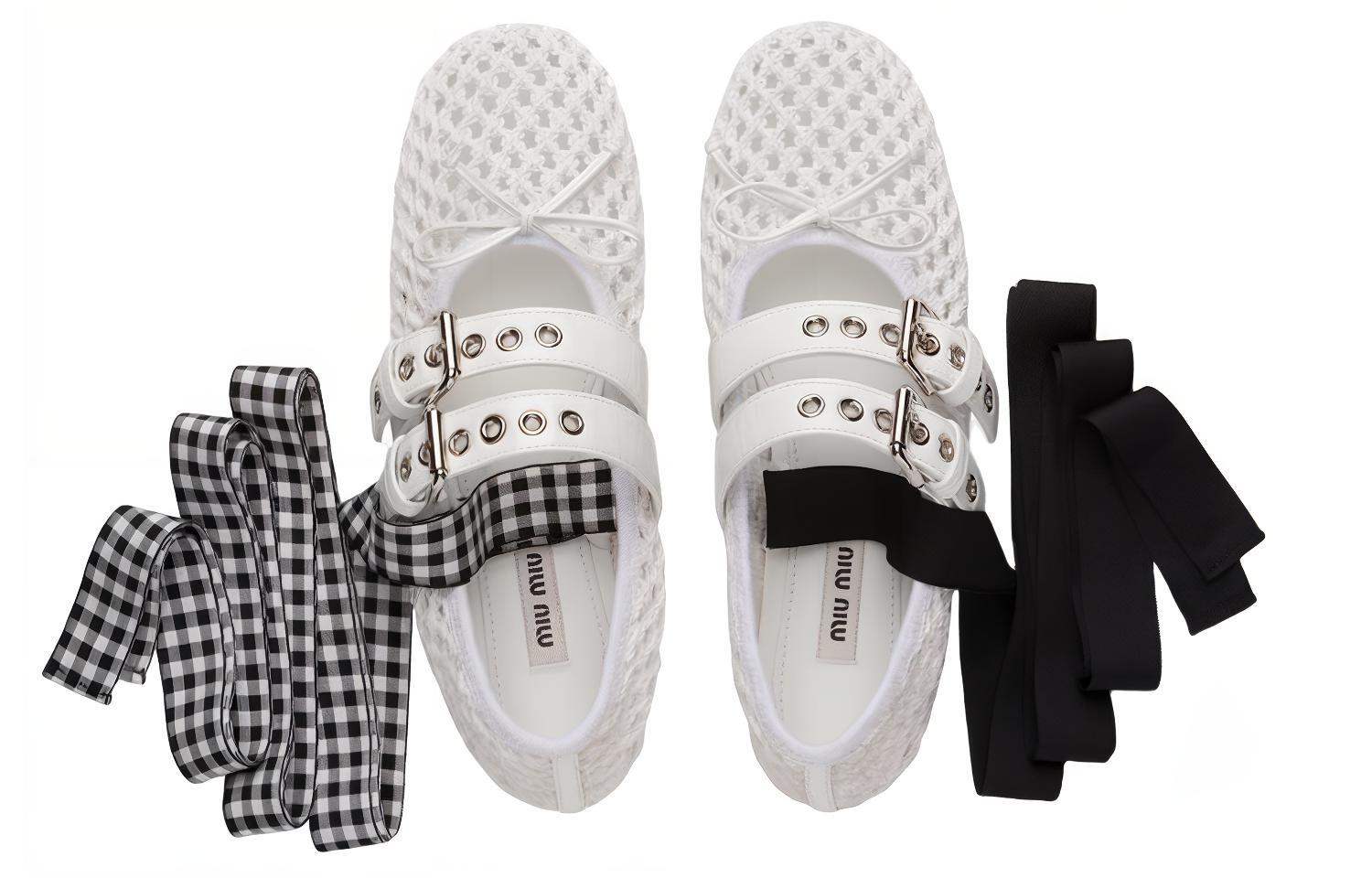 Shop (W) MIU MIU Bailarinas de Tela Trenzadas 'Blanco' 5F737D_1E46_F0009_F_005