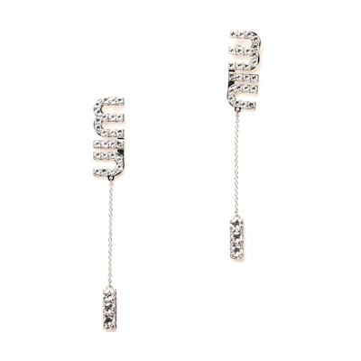 (Women) MIU MIU Brass Drop Earrings with Crystal Pendant Decoration. 5JO661-2DNC-F0OKL