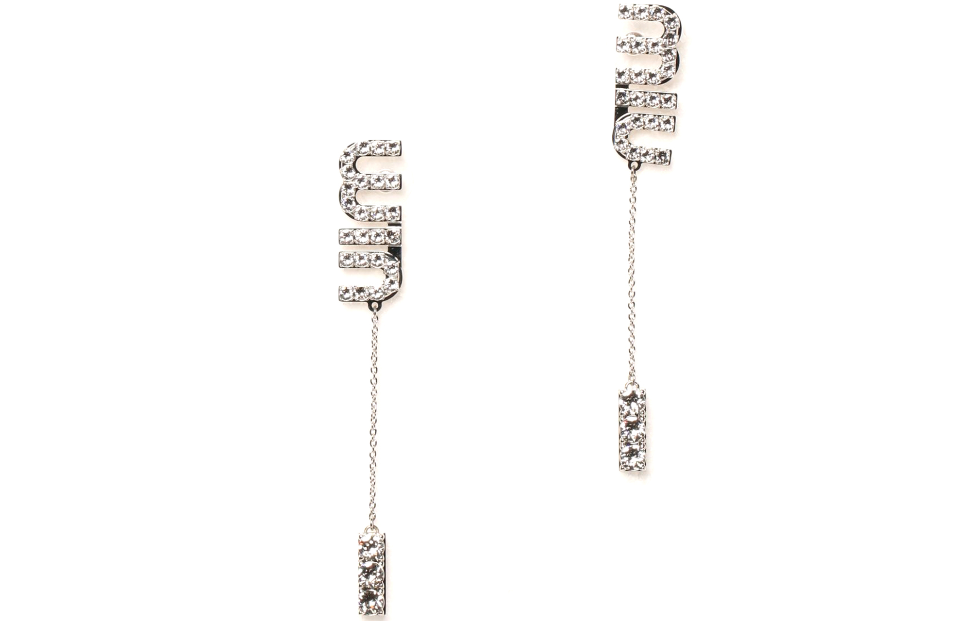 (Women) MIU MIU Brass Drop Earrings with Crystal Pendant Decoration. 5JO661-2DNC-F0OKL 圖 2