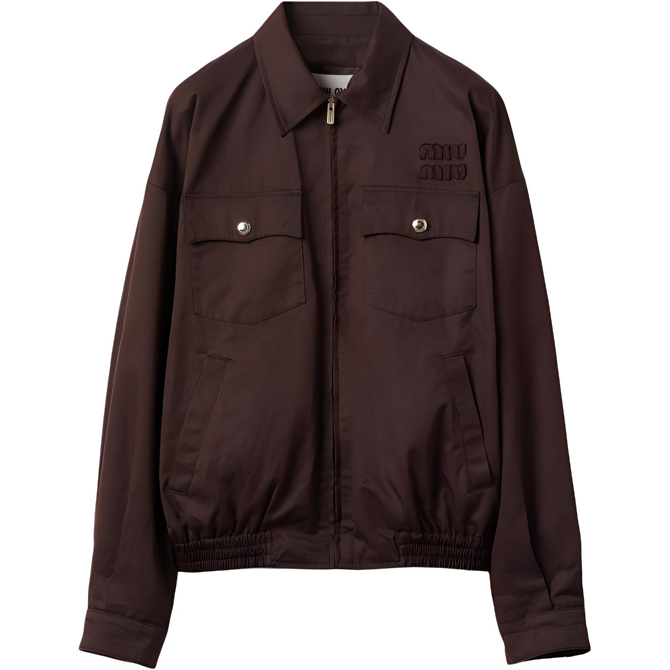 (Women) Miu Miu Brown Embroidered Logo Zipper Jacket with Pointed Collar ML1053-144D-F0324-S-OOO