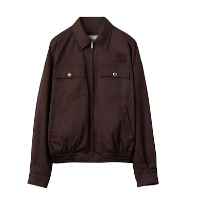 (Women) Miu Miu Brown Embroidered Logo Zipper Jacket with Pointed Collar ML1053-144D-F0324-S-OOO