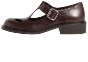 (Women) MIU MIU Brown Mary Jane Shoes with Metallic Buckle, 3cm Heel . 5E318E_007_F0003_F_G030 (Women) MIU MIU Brown Mary Jane Shoes with Metallic Buckle, 3cm Heel . 5E318E_007_F0003_F_G030