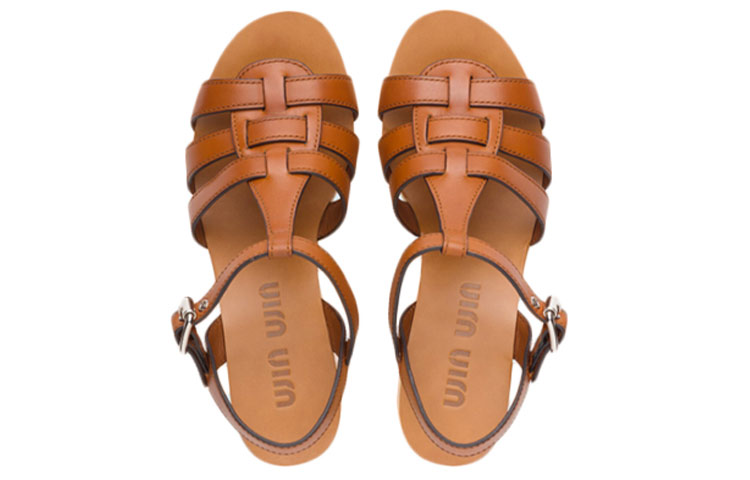(W) MIU MIU Calf Leather High Heel Sandals 'Brown' 圖 3