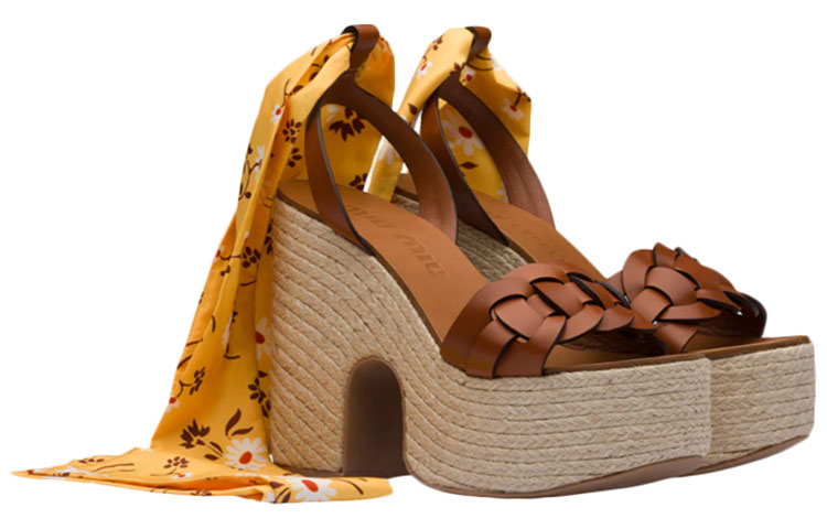 (W) MIU MIU Calfskin Platform Sandals 'Brown' 圖 2