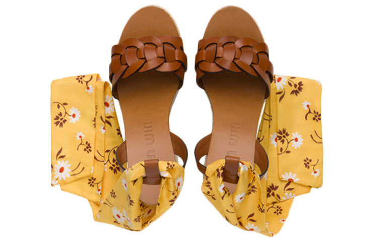 (W) MIU MIU Calfskin Platform Sandals 'Brown' 圖 3