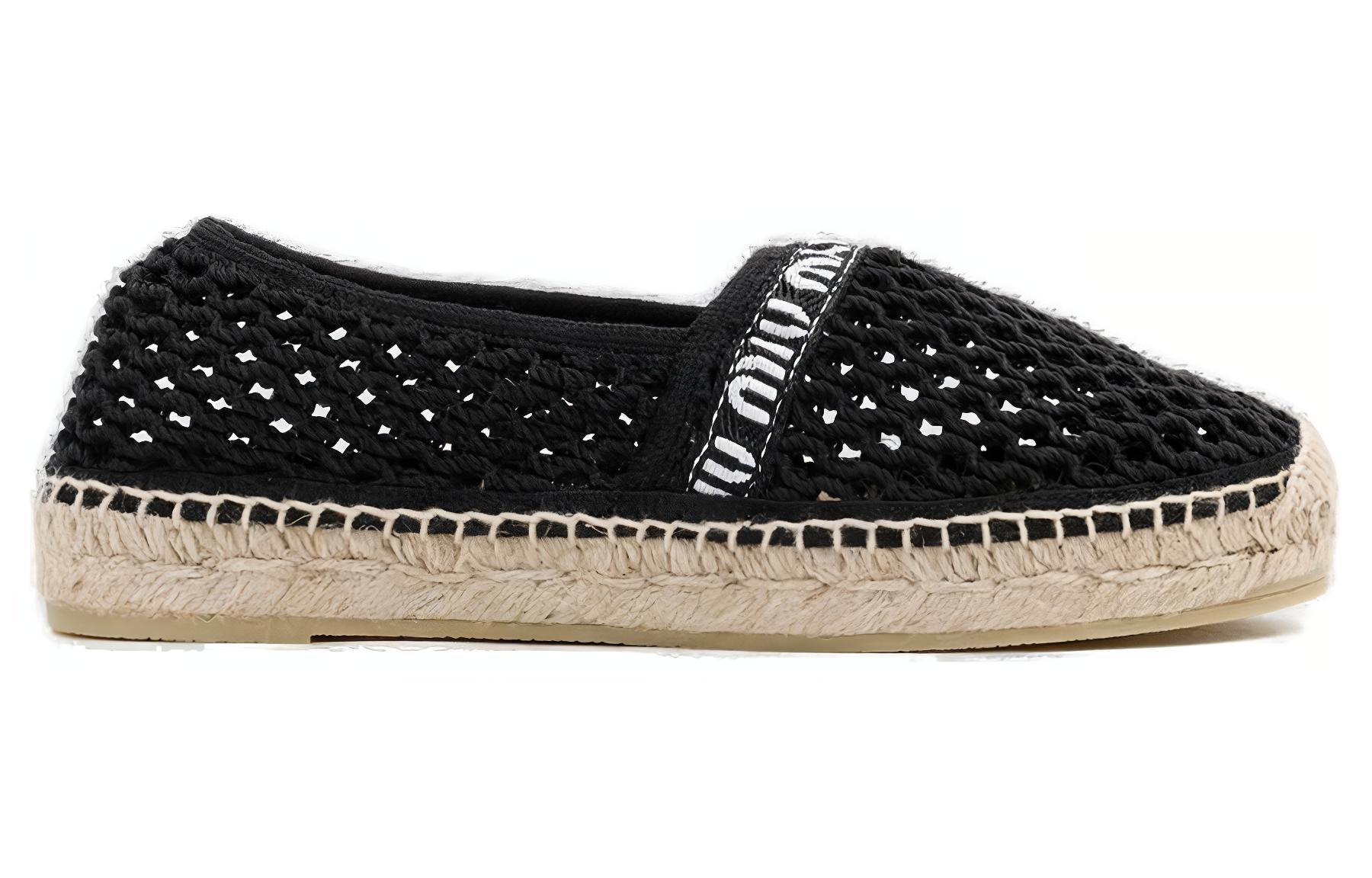 (W) MIU MIU Canvas Embroidered Logo Flats 'Black' 圖 2