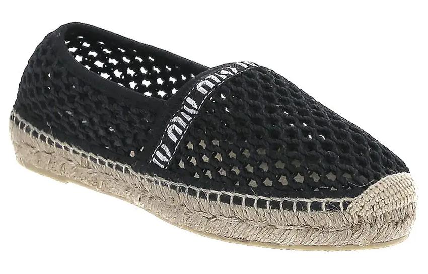 (W) MIU MIU Canvas Embroidered Logo Flats 'Black' 圖 3