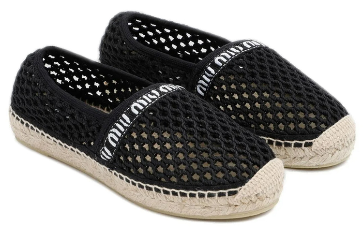 (W) MIU MIU Canvas Embroidered Logo Flats 'Black' 圖 4