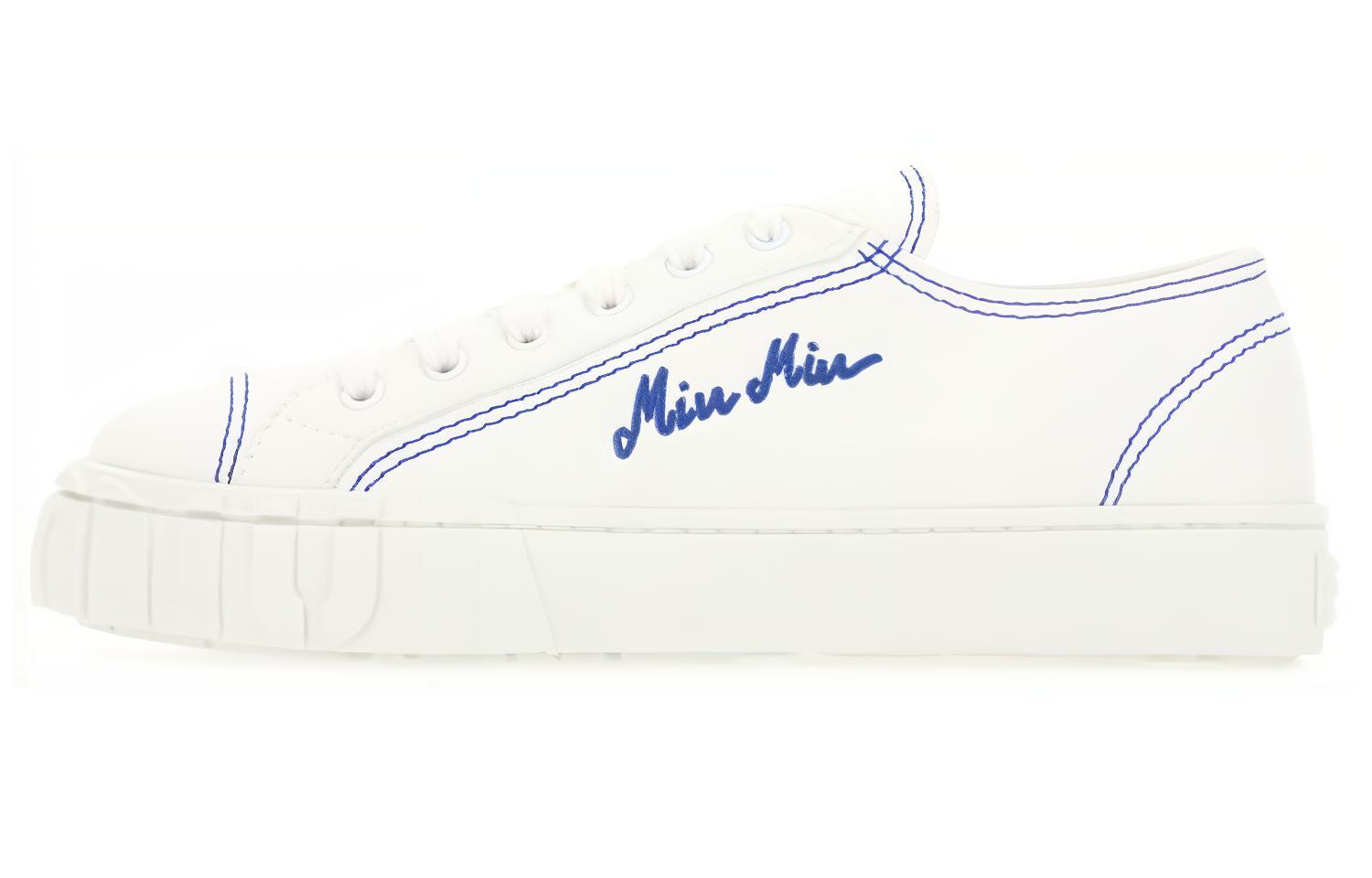 (Women) MIU MIU Canvas Embroidered Low-Top Sneakers 'White Blue' 5E970C_GUD_F0P41_F_005