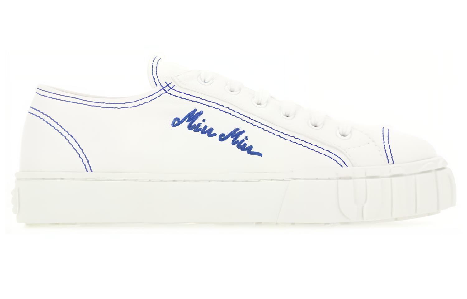 Order (W) MIU MIU Canvas Bestickte Low-Top-Sneaker ''Weiß Blau'' 5E970C_GUD_F0P41_F_005