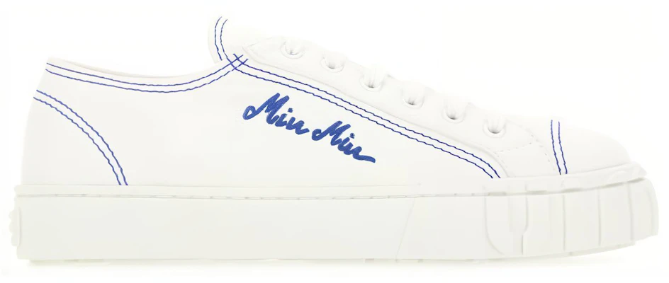 (W) MIU MIU Canvas Bestickte Low-Top-Sneaker ''Weiß Blau'' 5E970C_GUD_F0P41_F_005 Order (W) MIU MIU Canvas Bestickte Low-Top-Sneaker ''Weiß Blau'' 5E970C_GUD_F0P41_F_005