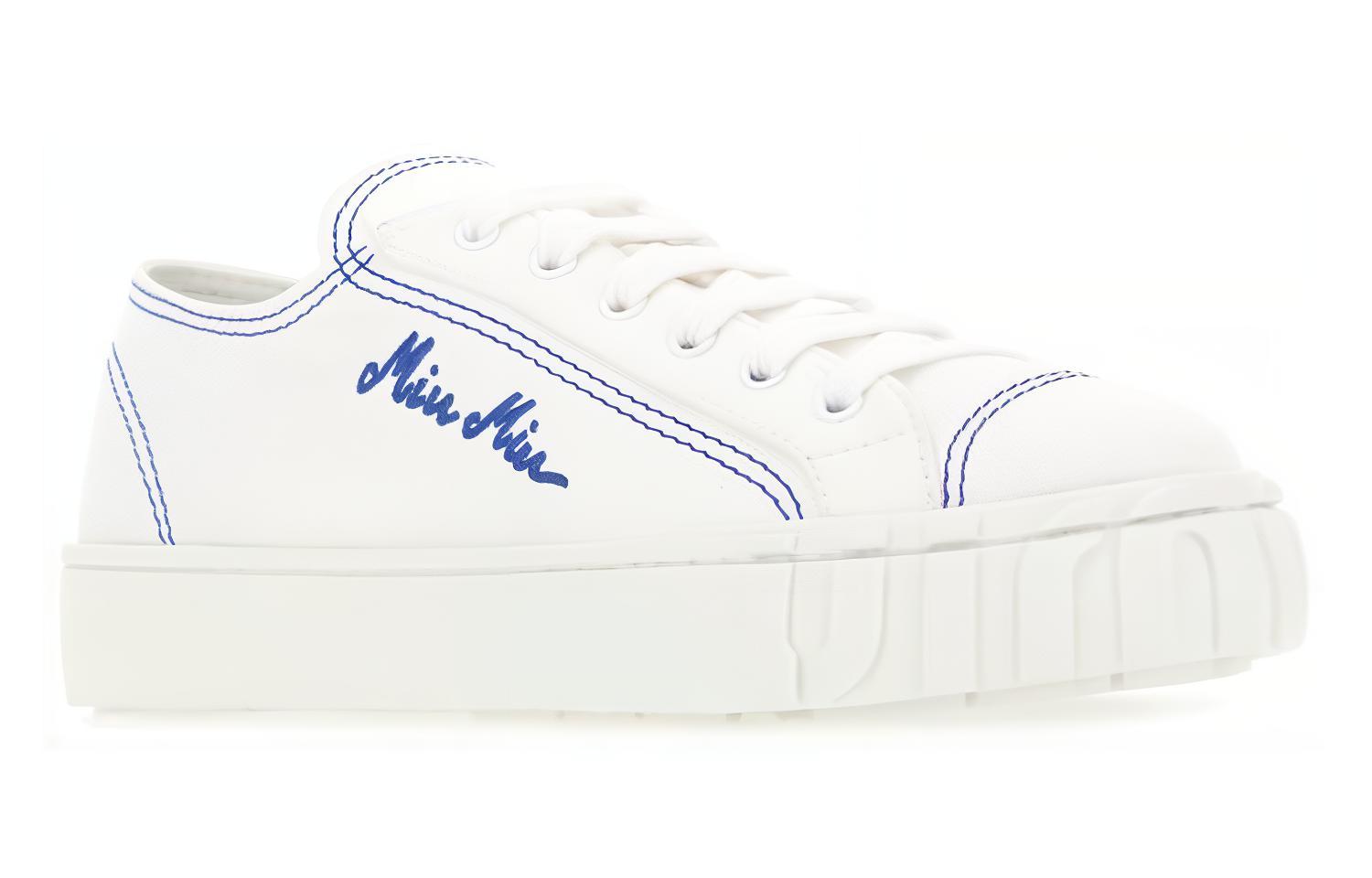 Lookbook (W) MIU MIU Canvas Bestickte Low-Top-Sneaker ''Weiß Blau'' 5E970C_GUD_F0P41_F_005