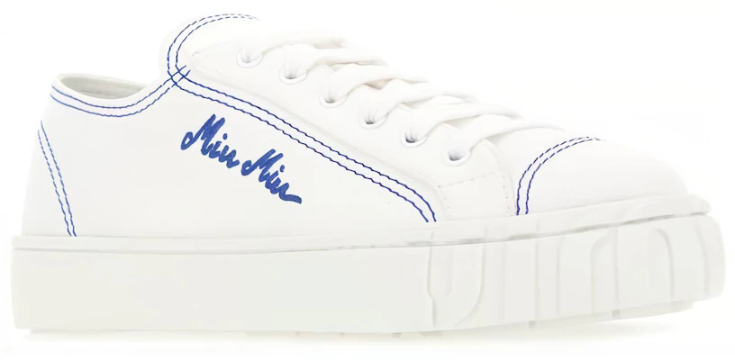 (W) MIU MIU Canvas Bestickte Low-Top-Sneaker ''Weiß Blau'' 5E970C_GUD_F0P41_F_005 Lookbook (W) MIU MIU Canvas Bestickte Low-Top-Sneaker ''Weiß Blau'' 5E970C_GUD_F0P41_F_005