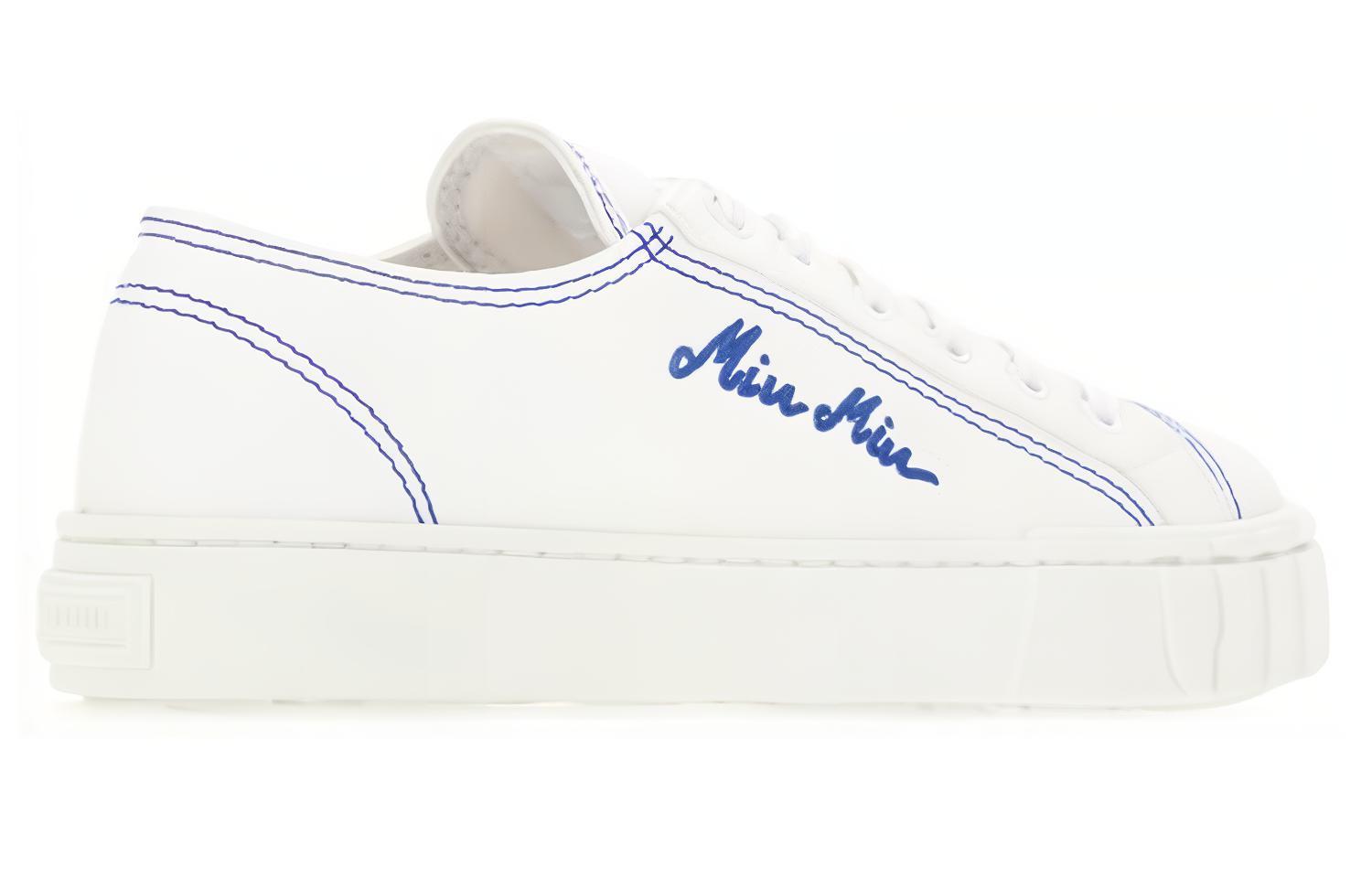 Shop (W) MIU MIU Canvas Bestickte Low-Top-Sneaker ''Weiß Blau'' 5E970C_GUD_F0P41_F_005