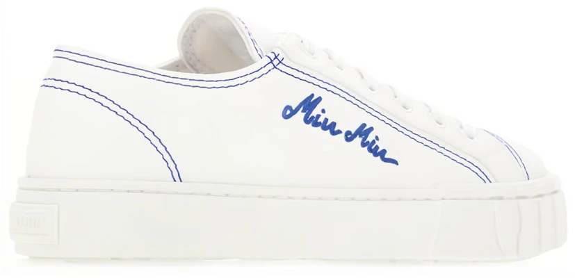 (W) MIU MIU Canvas Bestickte Low-Top-Sneaker ''Weiß Blau'' 5E970C_GUD_F0P41_F_005 Shop (W) MIU MIU Canvas Bestickte Low-Top-Sneaker ''Weiß Blau'' 5E970C_GUD_F0P41_F_005