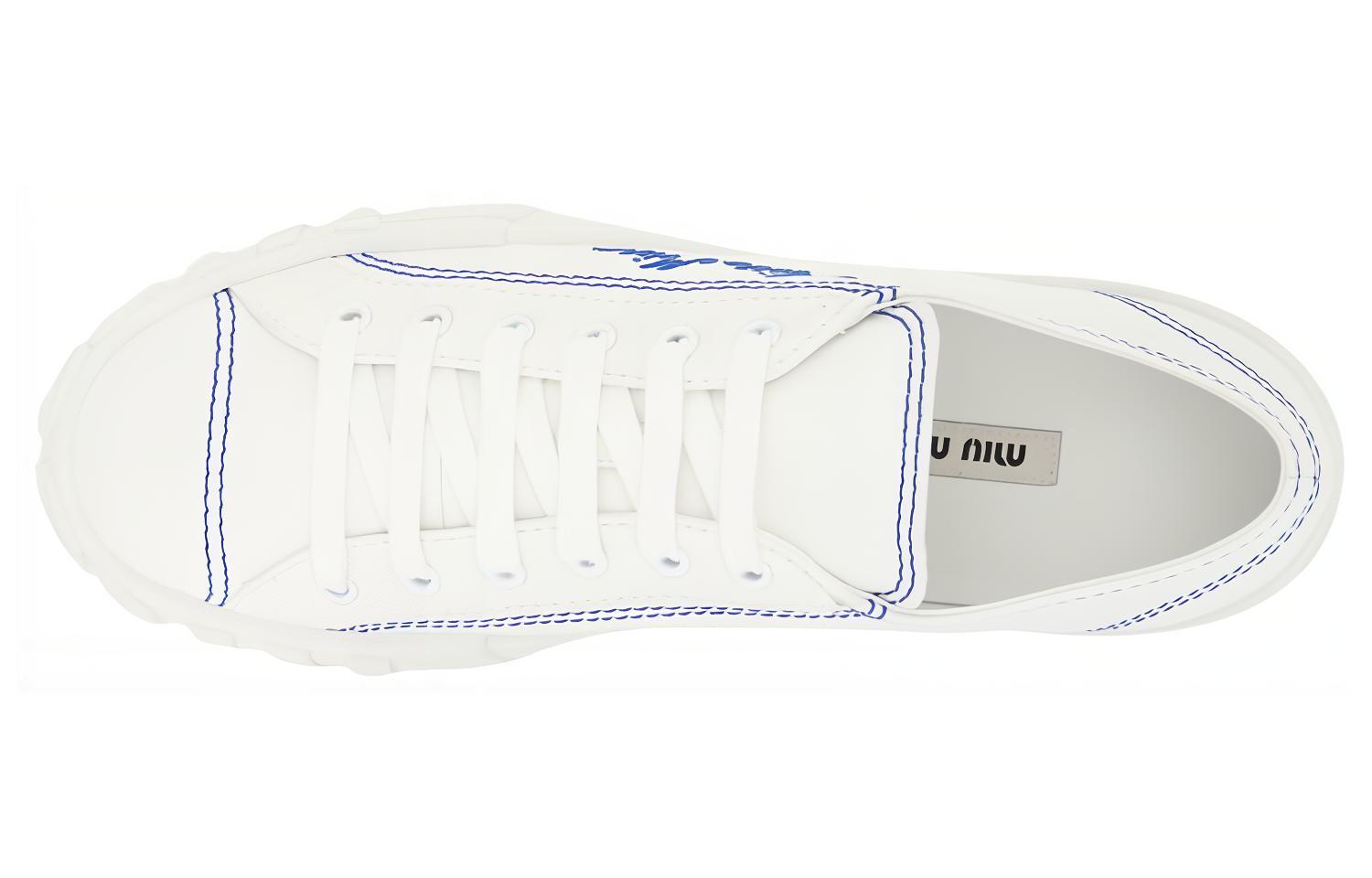 Purchase (W) MIU MIU Canvas Bestickte Low-Top-Sneaker ''Weiß Blau'' 5E970C_GUD_F0P41_F_005