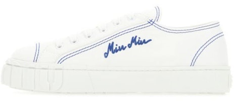 (Women) MIU MIU Canvas Embroidered Low-Top Sneakers 'White Blue' 5E970C_GUD_F0P41_F_005 (Women) MIU MIU Canvas Embroidered Low-Top Sneakers 'White Blue' 5E970C_GUD_F0P41_F_005