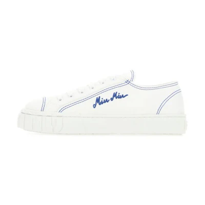 (W) MIU MIU Canvas Embroidered Low-Top Sneakers 'White Blue'