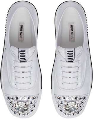 MIU MIU 缪缪 棉质华达呢运动 时尚板鞋 女款 白色 Shop MIU MIU 缪缪 棉质华达呢运动 时尚板鞋 女款 白色