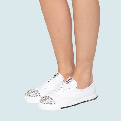 MIU MIU 缪缪 棉质华达呢运动 时尚板鞋 女款 白色 Purchase MIU MIU 缪缪 棉质华达呢运动 时尚板鞋 女款 白色