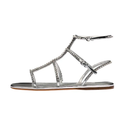 (W) MIU MIU Casual Metallic Textile Fashion Sandals 'Silver'