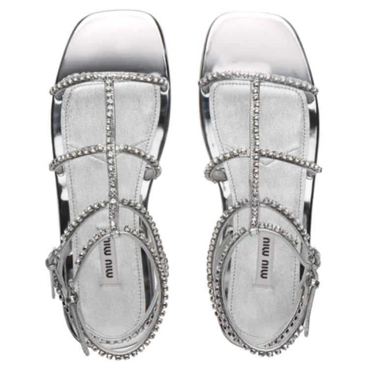 Purchase MIU MIU 簡約休閒金屬質感織物時尚涼鞋 女款 銀色