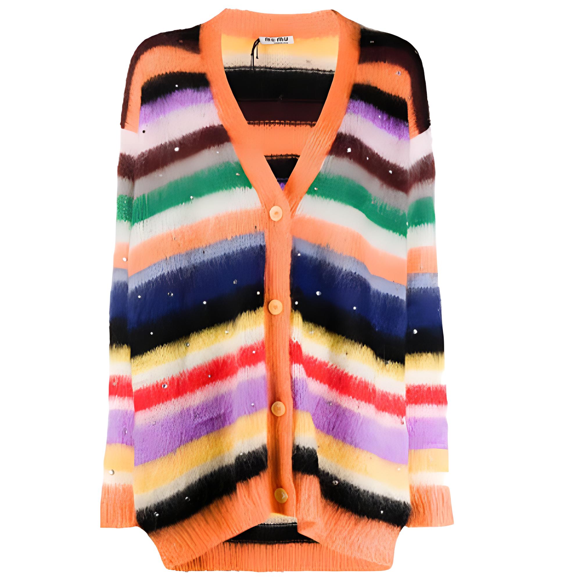 (Women) MIU MIU Casual V-Neck Printed Knit Cardigan Orange MMF311-1XI0-F0049