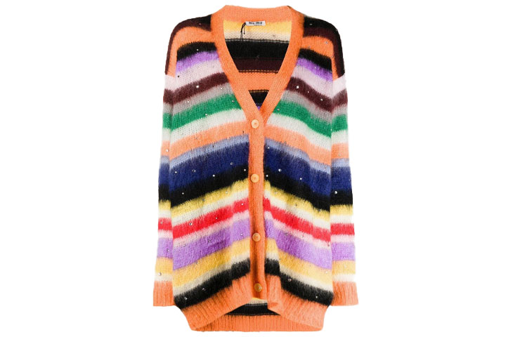 Order (W) MIU MIU Kardiagan Bercetak V-Leher Santai Jingga. MMF311-1XI0-F0049