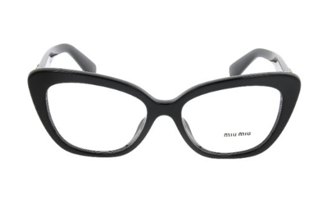 Lookbook (W) 미우미우 여성 블랙 고양이 눈 안경 - 로고 템플 포함. VMU05V1AB101
