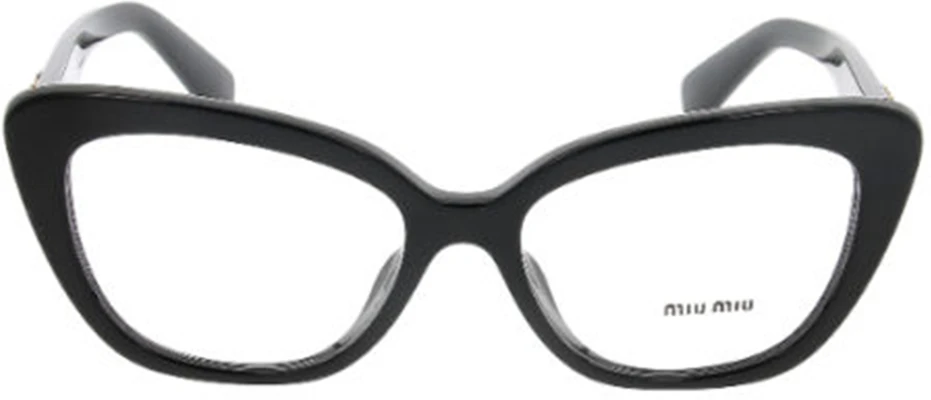 (W) 미우미우 여성 블랙 고양이 눈 안경 - 로고 템플 포함. VMU05V1AB101 Lookbook (W) 미우미우 여성 블랙 고양이 눈 안경 - 로고 템플 포함. VMU05V1AB101
