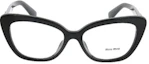Lookbook (W) 미우미우 여성 블랙 고양이 눈 안경 - 로고 템플 포함. VMU05V1AB101