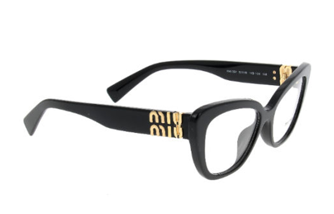 Shop (W) 미우미우 여성 블랙 고양이 눈 안경 - 로고 템플 포함. VMU05V1AB101