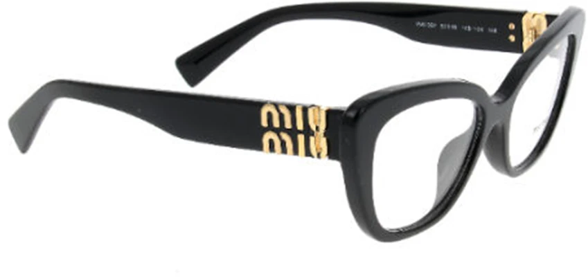 (W) 미우미우 여성 블랙 고양이 눈 안경 - 로고 템플 포함. VMU05V1AB101 Shop (W) 미우미우 여성 블랙 고양이 눈 안경 - 로고 템플 포함. VMU05V1AB101