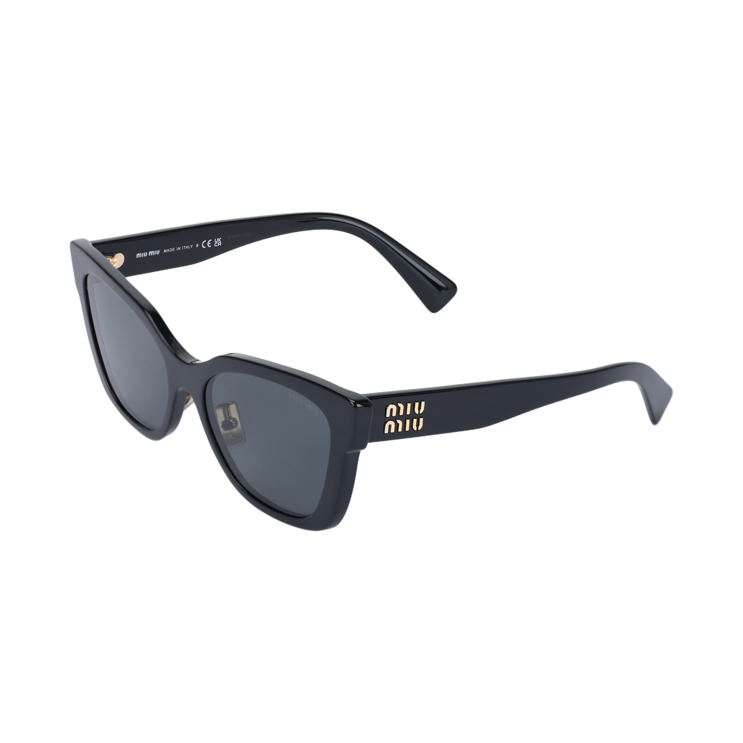 (Women) MIU MIU Cat Eye Sunglasses for Women - Black with Logo Temple Design MU02ZS1AB5S0
