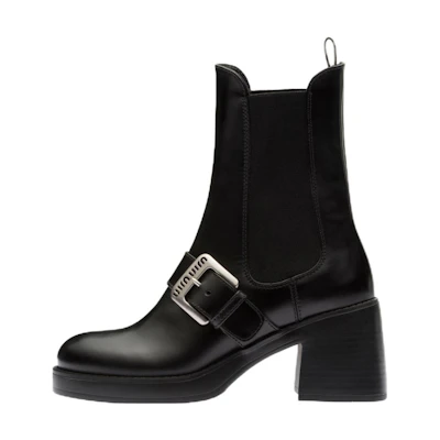 (W) MIU MIU Chelsea Boots 'Black Logo Buckle'