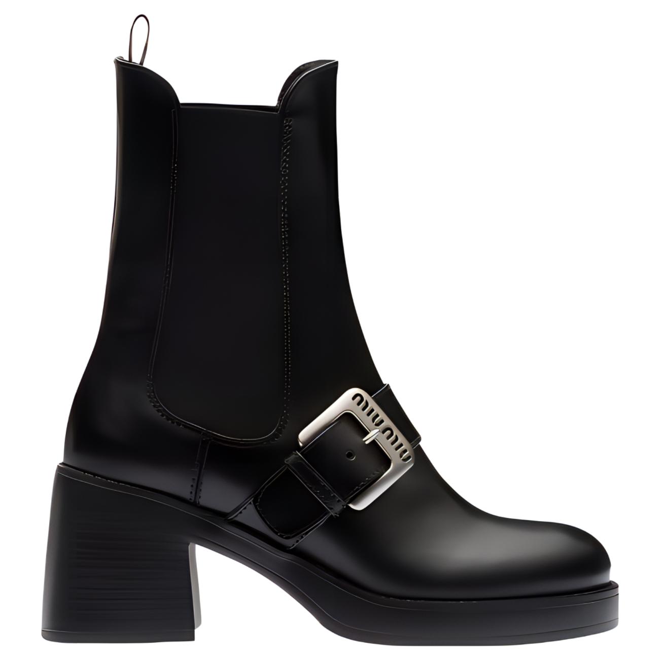 (W) MIU MIU Chelsea Boots 'Black Logo Buckle' 圖 2