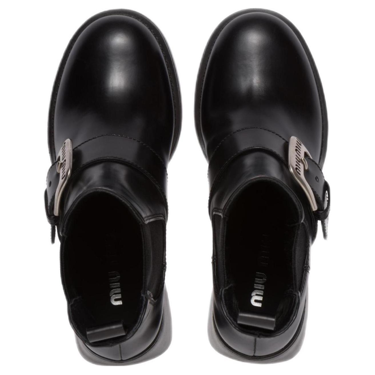 (W) MIU MIU Chelsea Boots 'Black Logo Buckle' 圖 5
