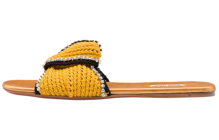 (W) MIU MIU Crochet Mules 'Yellow'