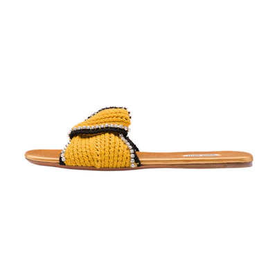 (W) MIU MIU Crochet Mules 'Yellow'