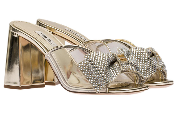 (W) MIU MIU Crystal Leather Sandals 'Metallic' 圖 3